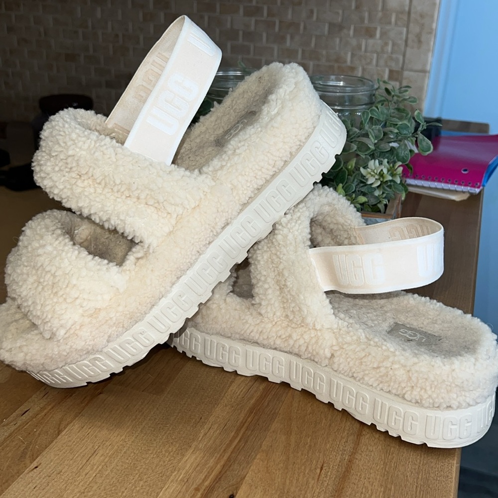 Ugg Oh Fluffita Cream Platform Back Strap Slide Shoes - Picture 9 of 15